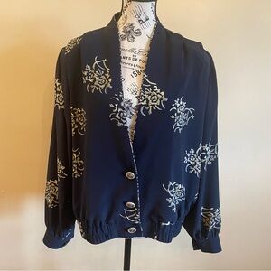 Women’s Size Medium Bantry Bay by Leboff Navy Floral Jacket with Elastic Waist